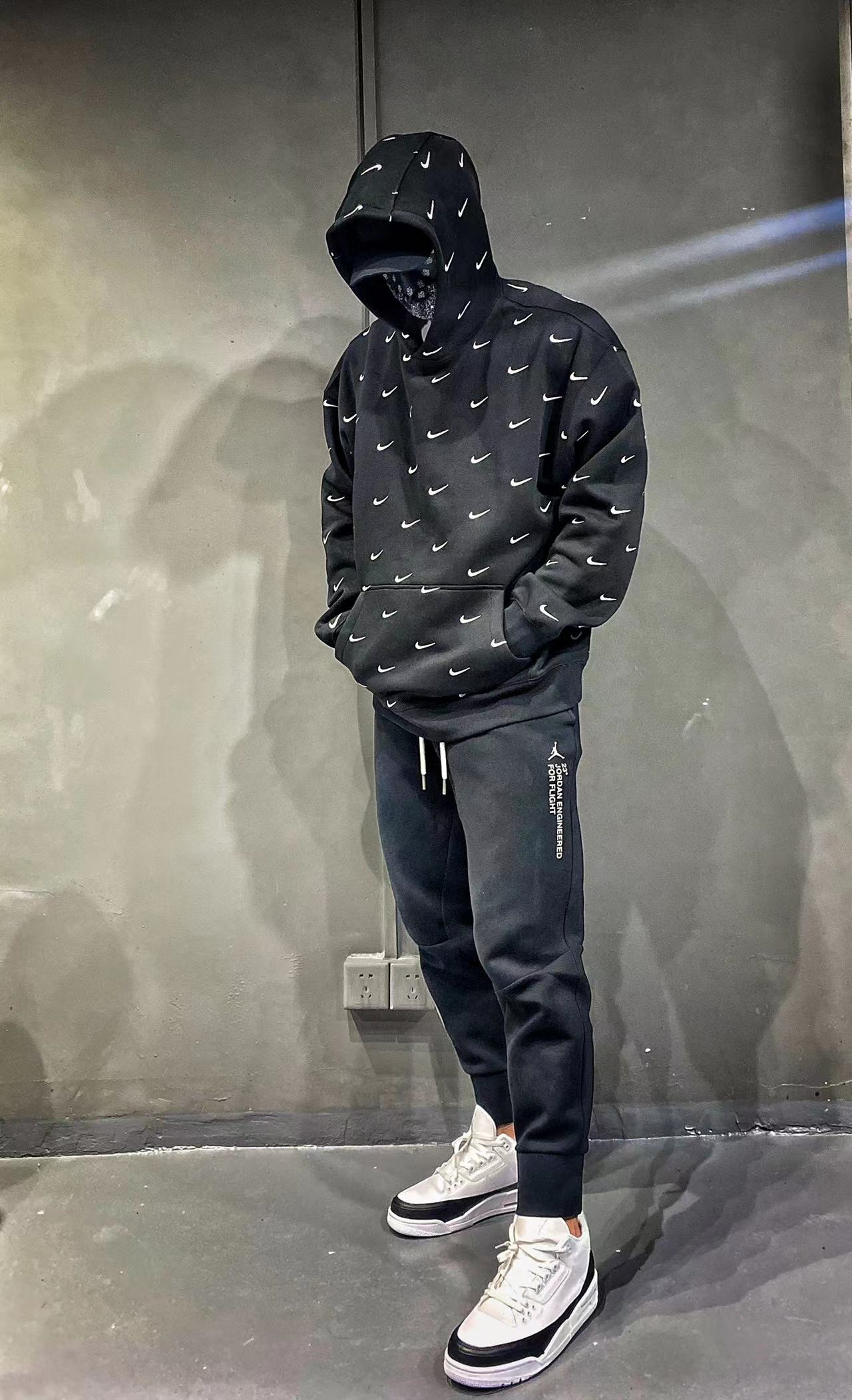 NK swoosh Nike full hook embroidery sports department hooded sweatshirt