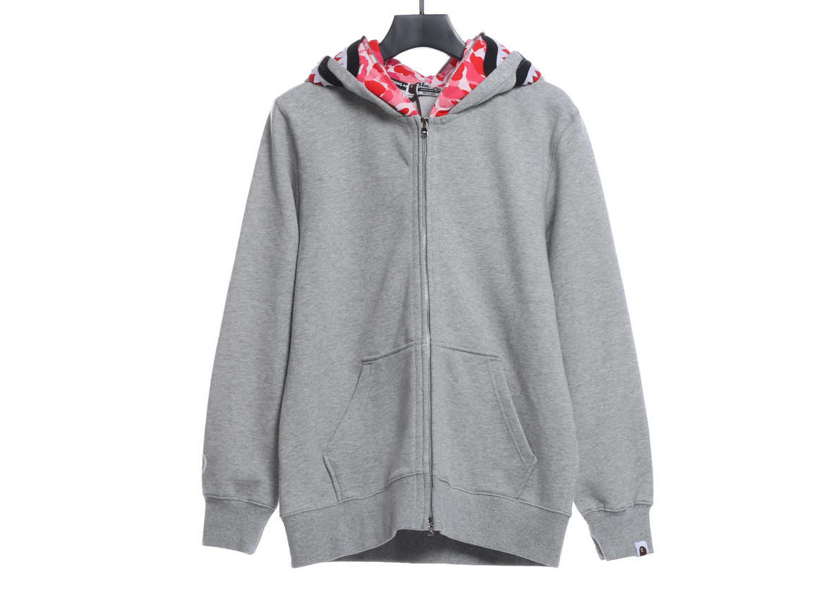 BAPE co-branded tiger head shark gray and pink double hoodie