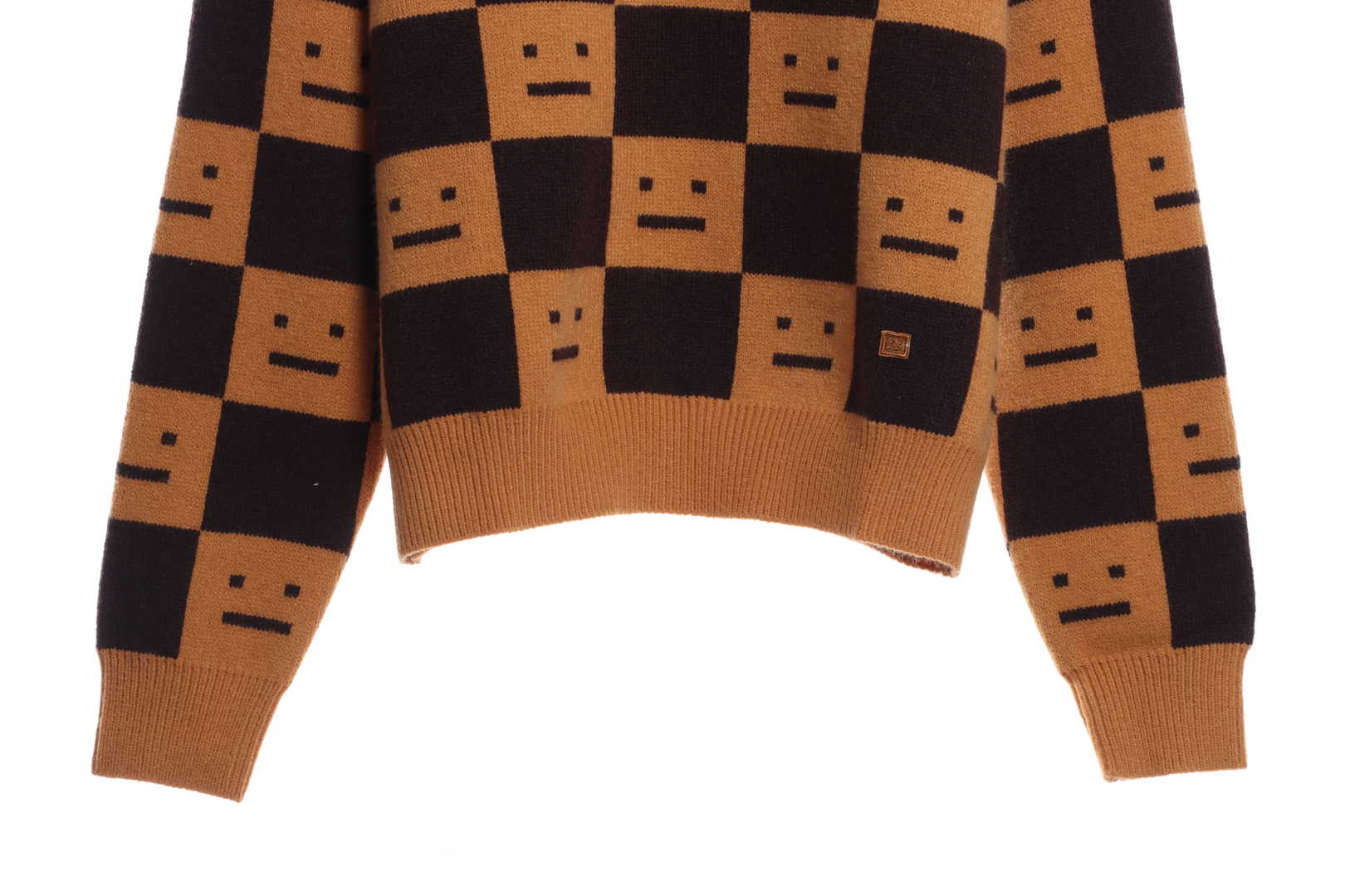 22S SACNE STUDIOS Checkerboard Square Smiley Crew Neck Sweater