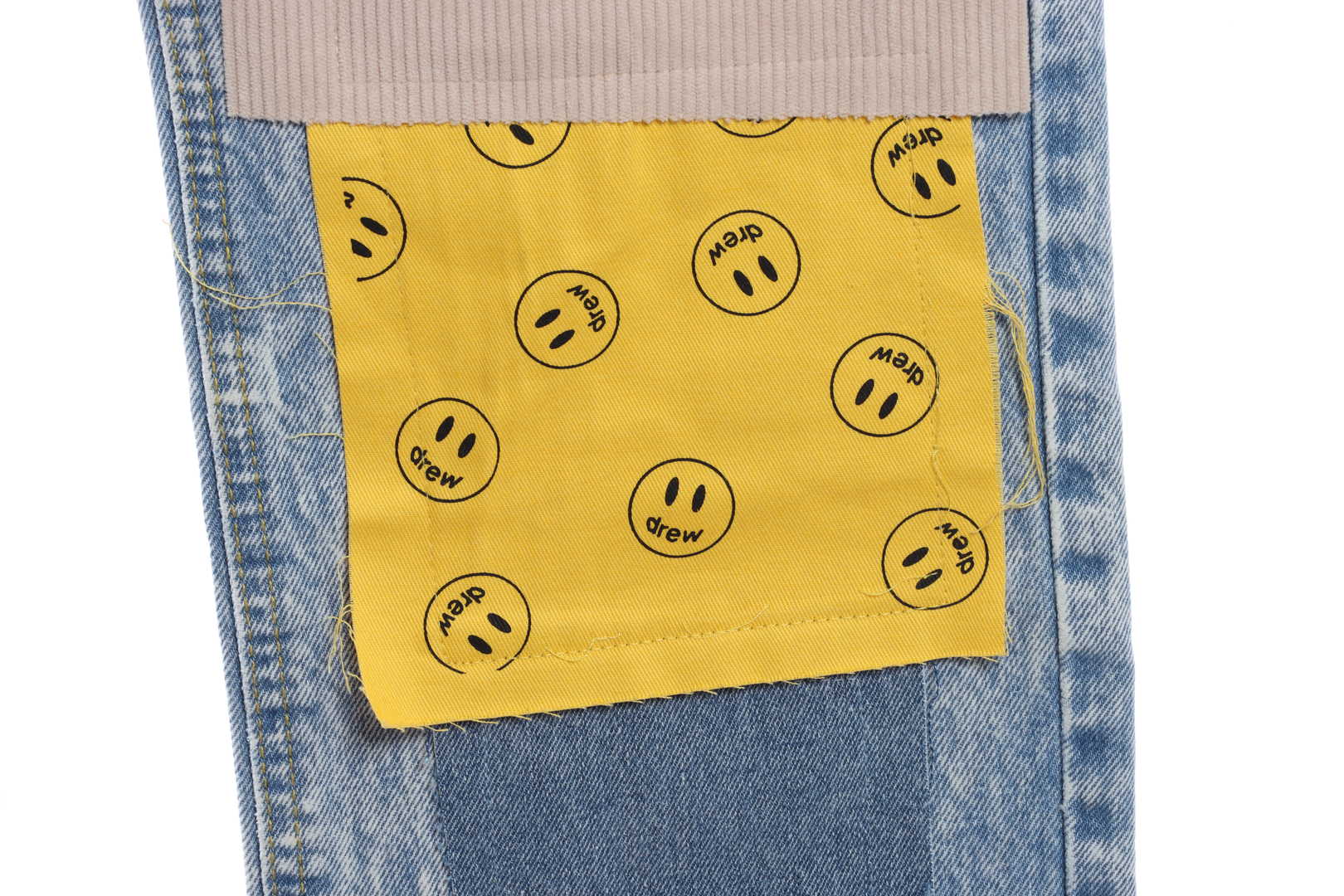 Drew Smiley Bear Patch Ripped Denim Trousers pants