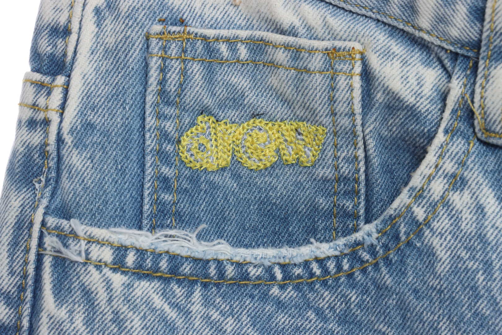Drew Smiley Bear Patch Ripped Denim Trousers pants