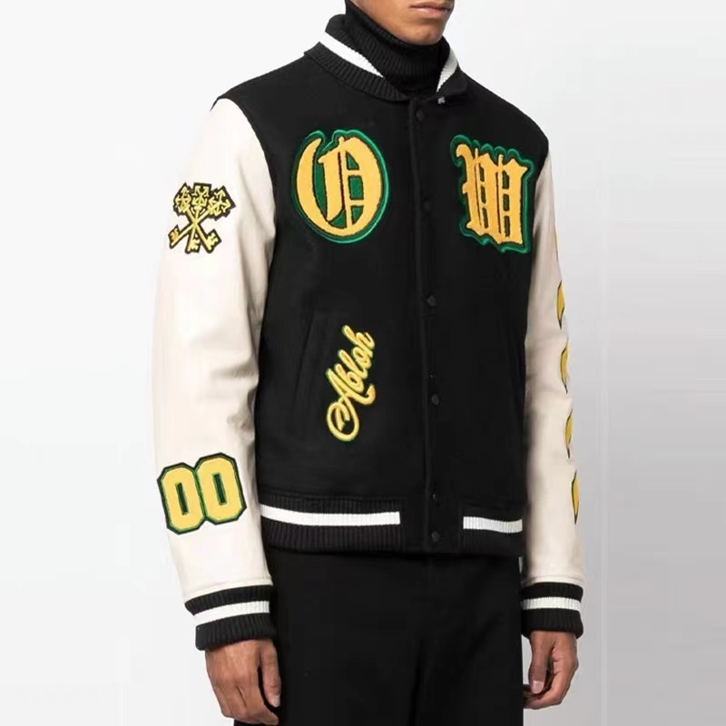 OW22FW multi-icon badge wool woolen stitching jacket thickened cotton baseball uniform jacket