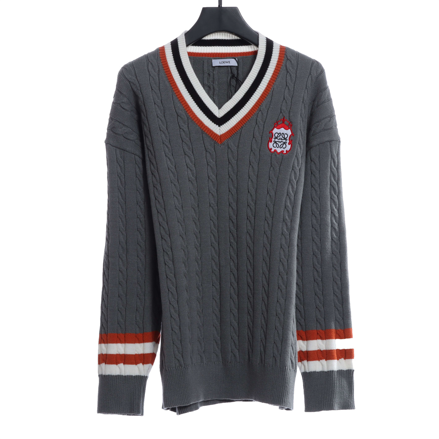 LOEVVE SS22 striped color block V-neck pullover sweater