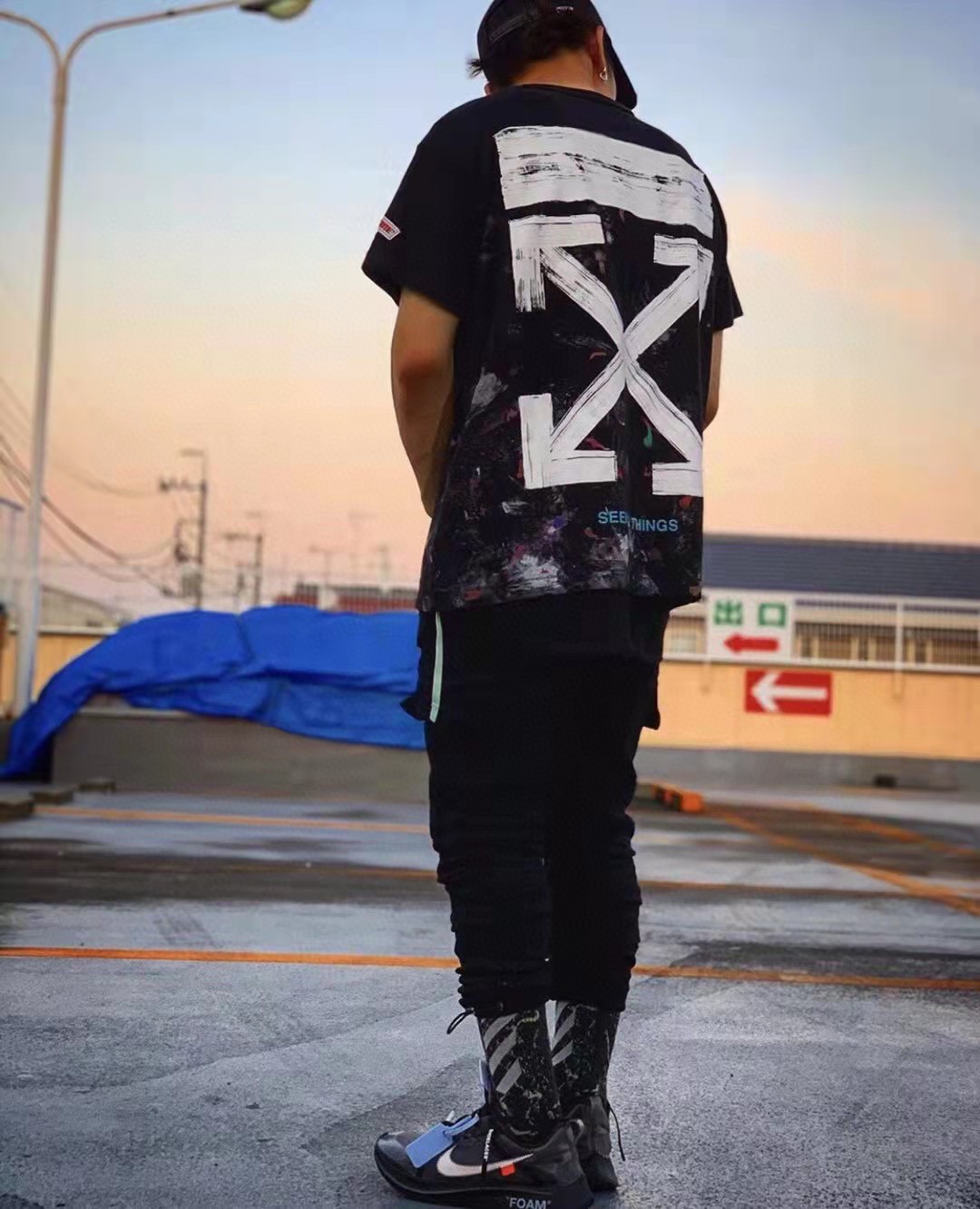 OW starry sky fireworks splash ink arrow short sleeves