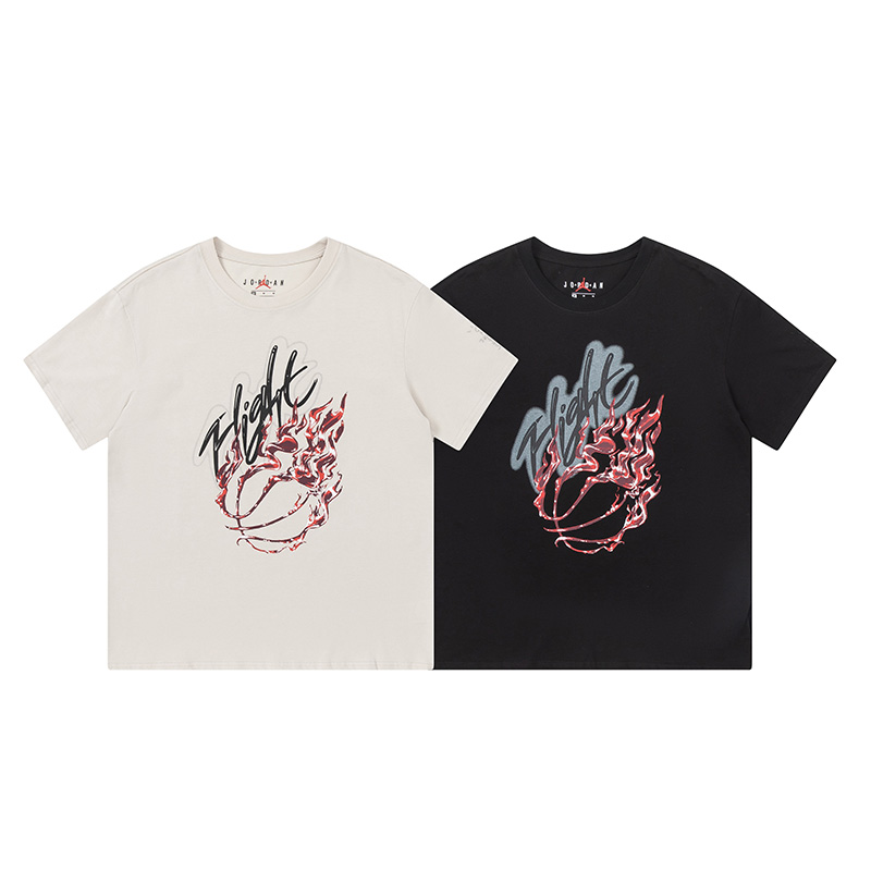 Travis Scott Flame printing water drill round collar and short sleeves