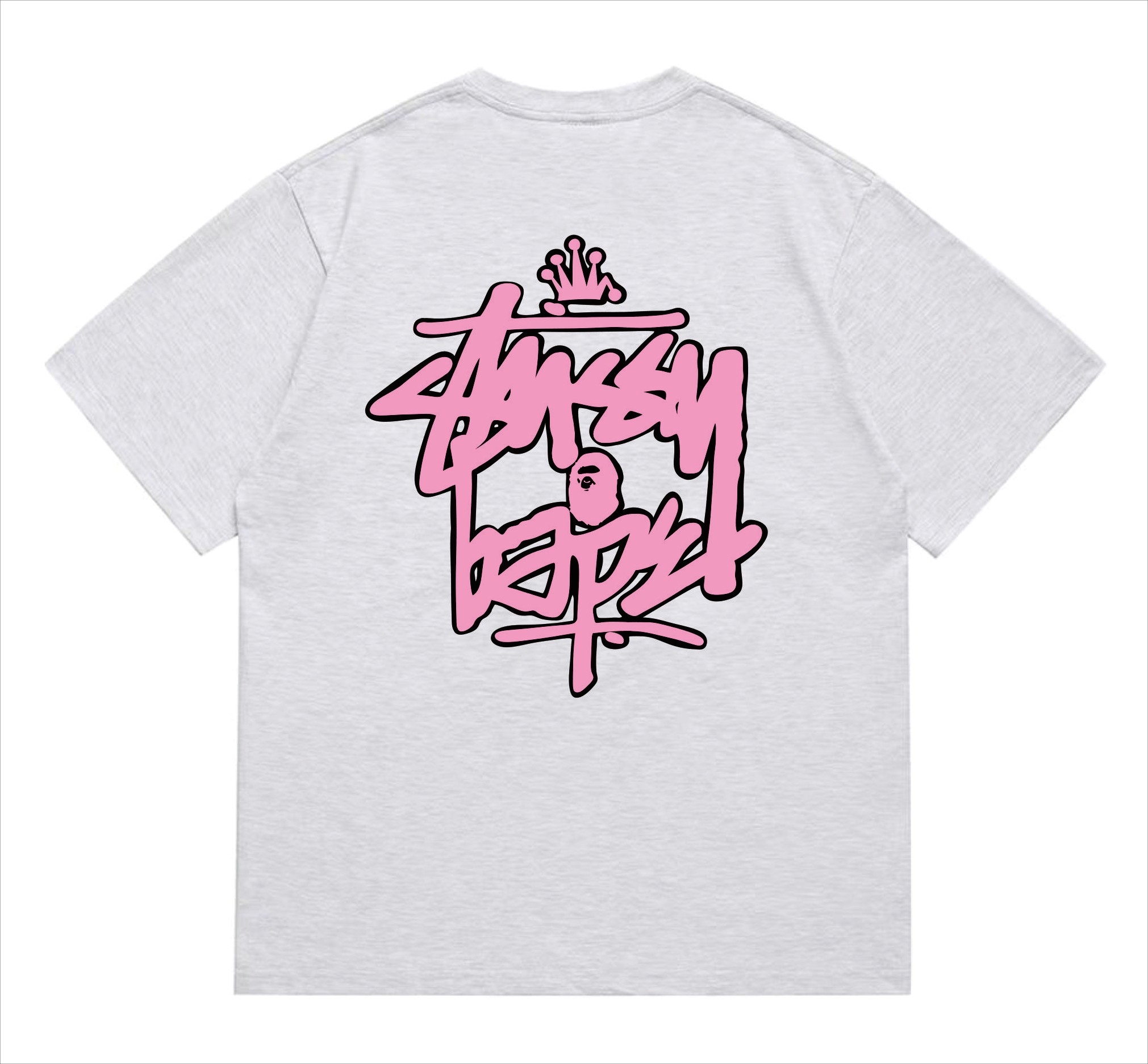BAPE×Stuss! Pink Color logo lettering Tee