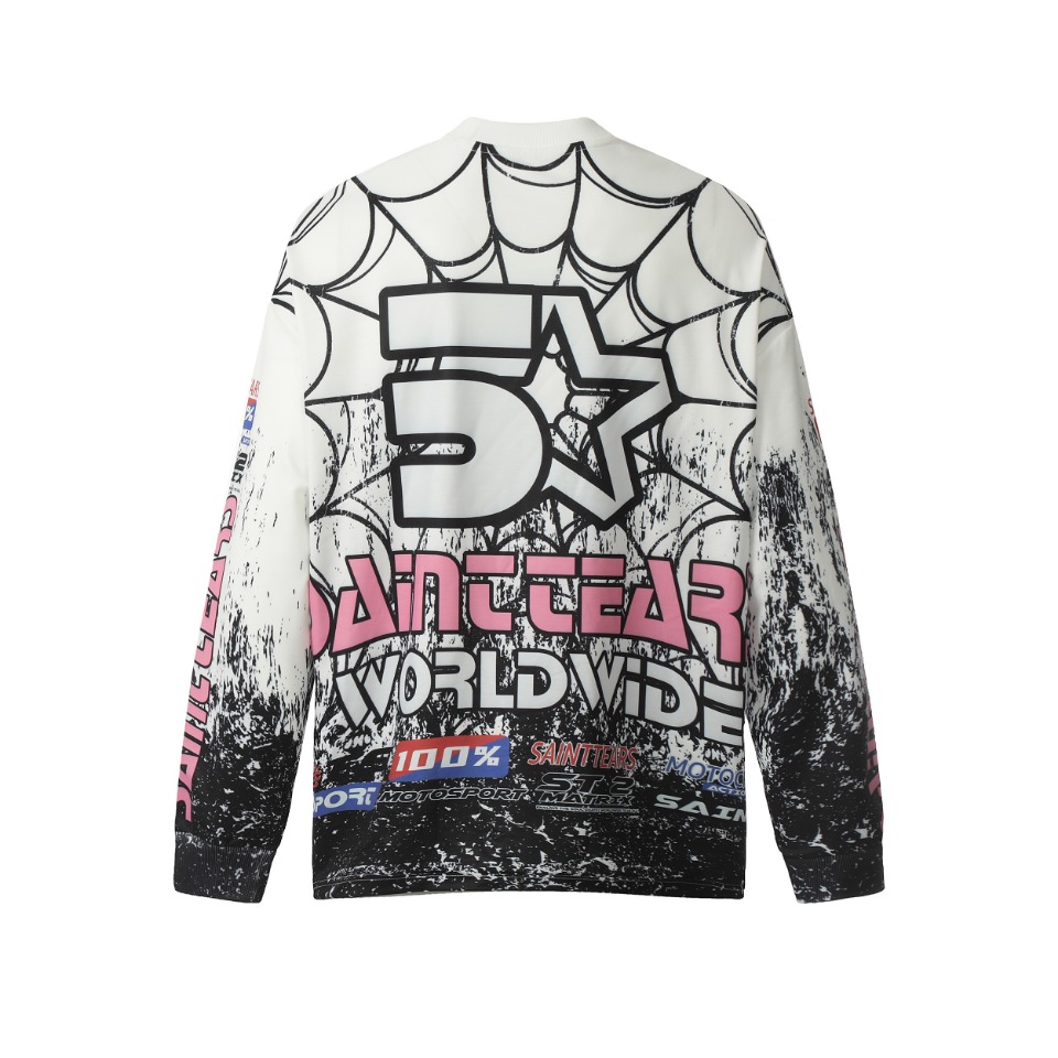 Saint Mich@el Tears Full Print Long Sleeve White Pink T-Shirt