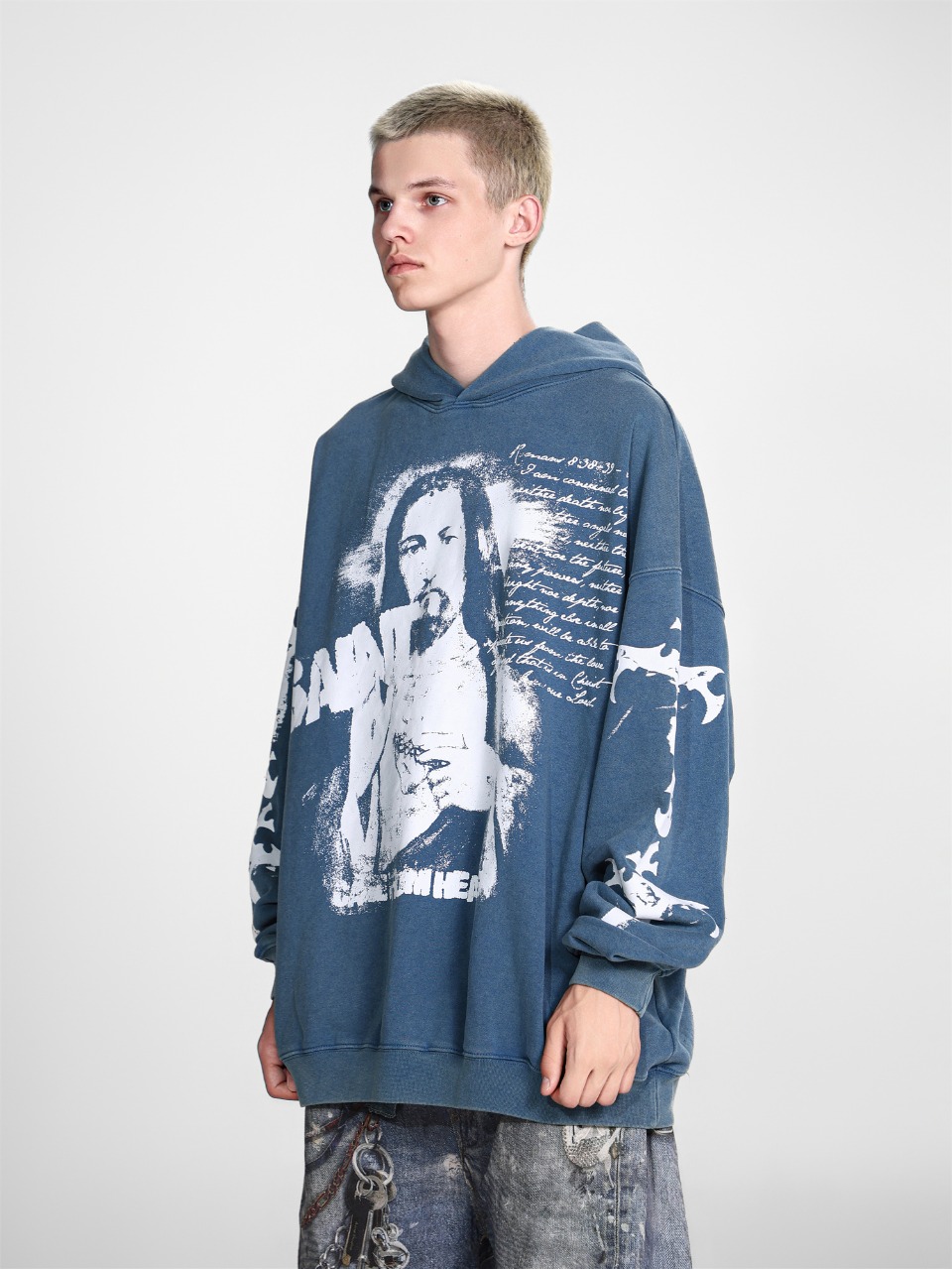 Saint Mich@el tears washed distressed salt-treated 400g heavy-weight vintage terry cloth hoodie