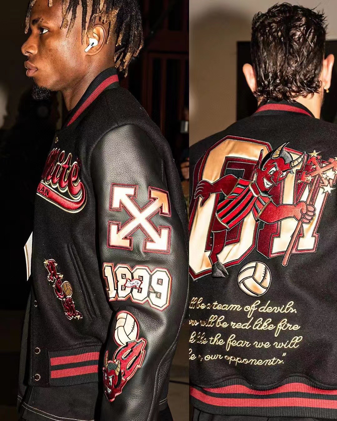 Off-White Embroidered Patchwork Leather Jacket