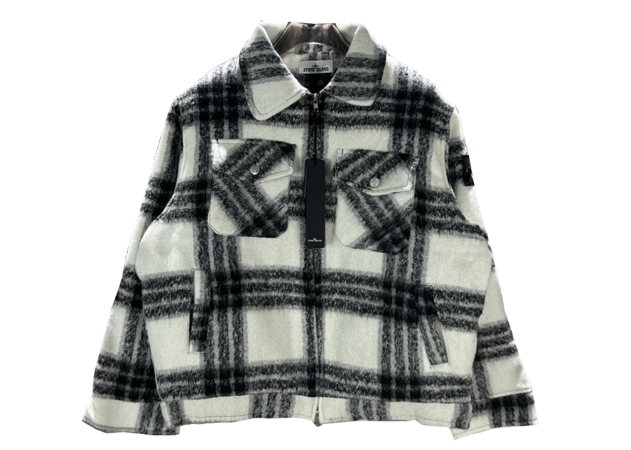 Stone 1sland Black and White Checkered Wool-cotton Padded Jacket