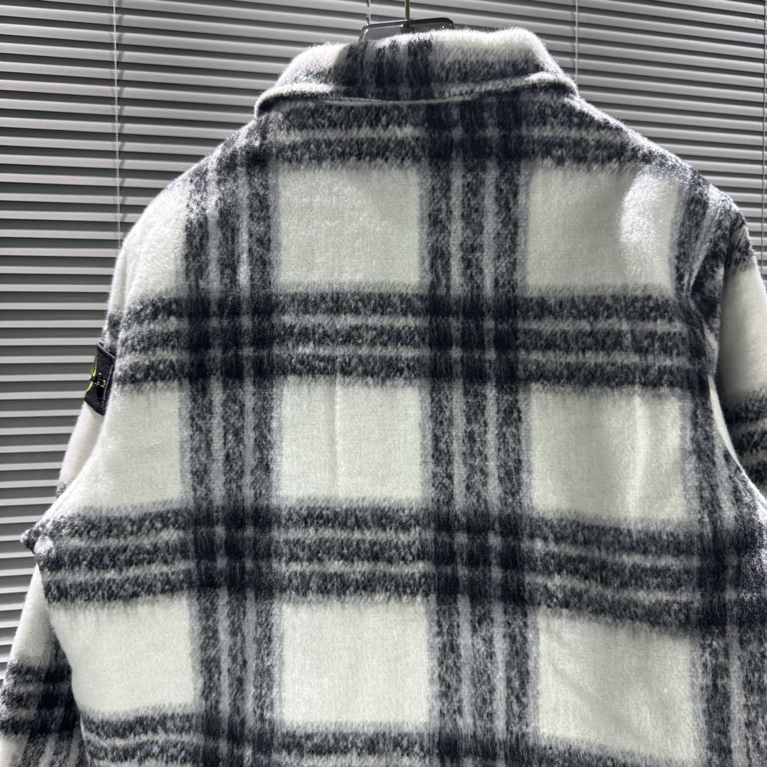 Stone 1sland Black and White Checkered Wool-cotton Padded Jacket